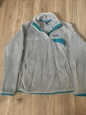 Patagonia Pullover Snap-T Fleece Lightweight Gray Teal Trim Women's L