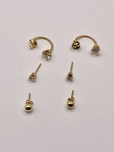 Diamonique 14k Gold Interchangeable Half Hoop Dangle Earrings CZ Gold Studs