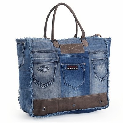 OH OHLAY WEEKENDER 100% Cotton Demin Genuine Leather women bag western handbag