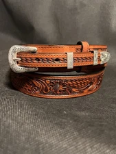 Genuine Hand Tooled Ranger Belt Western Leather Casual Tan Belts Handtooled