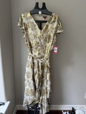 Vince Camuto Women's Ivory Gold Floral Chiffon V-Neck Maxi Dress Size L