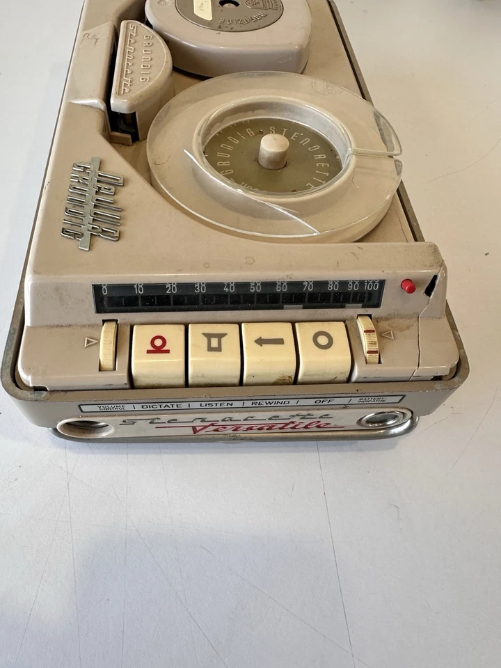 Vintage Dejur Grundig Stenorette Versatile w/  Case, microphone - Untested reel - Image 3 of 4