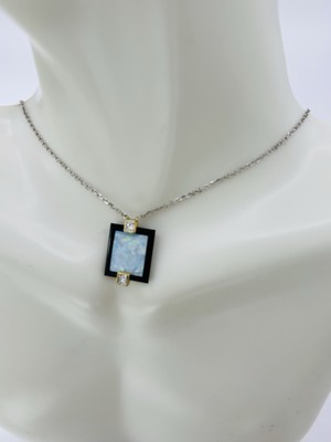 Opal Collier 14k Gold Diamanten 30 Punkte Quadrat Opal/Onix Inlay Naturmaterial