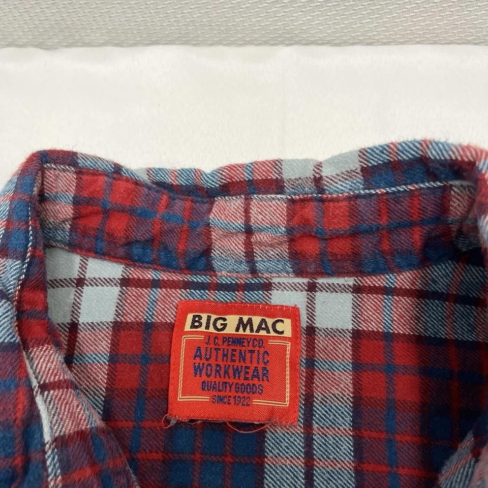 Camisa de franela Big Mac de colección para hombre XL roja blanca azul ropa de trabajo a cuadros JC Penney - leer Foto 3 de 4
