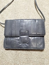 Vintage Eel Skin Leather Gray Small Purse with Shoulder Strap Made In Korea