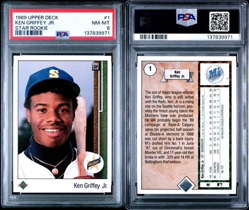 KEN GRIFFEY JR - 1989 UPPER DECK BASEBALL #1 ROOKIE CARD!! PSA 8!!!