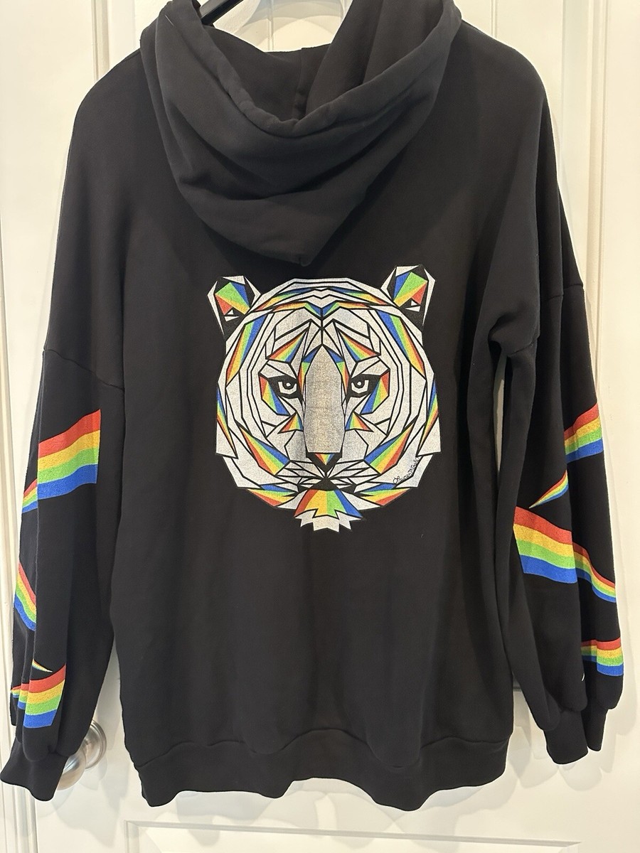 Lauren Moshi Hoodie Sweatshirt Desiree Geo Tiger Rainbow Black