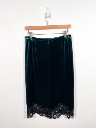 Jacques Vert Skirt 10 Green Pencil Straight Velour Lace Evening Occasion New £99 - Picture 7 of 13