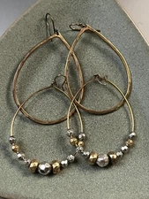 Lot of Large Slightly Hammered Antique Goldtone Open Teardrop & w Silver & Goldt