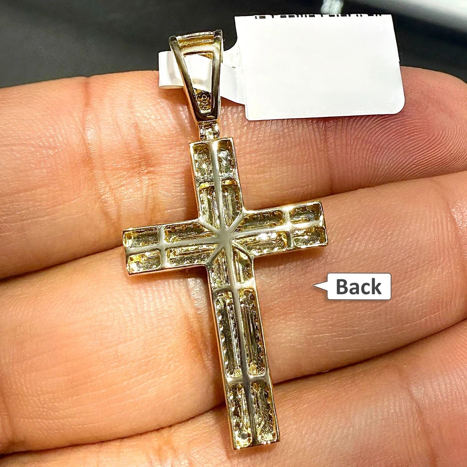 .75CTW Natural Diamond 14K Gold Two-Tone Yellow White Pave Cross Pendant 1.6" - Image 3 of 4