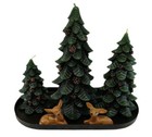 Set of 3 Candles Pine Cones and Deer Figurines on Metal Tray