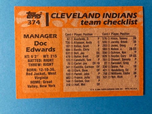 1988 Topps Cleveland Indians team set - Joe Carter - Picture 2 of 9