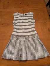 J Crew Tweed Black and White Smock Waist Striped Dress Size P0
