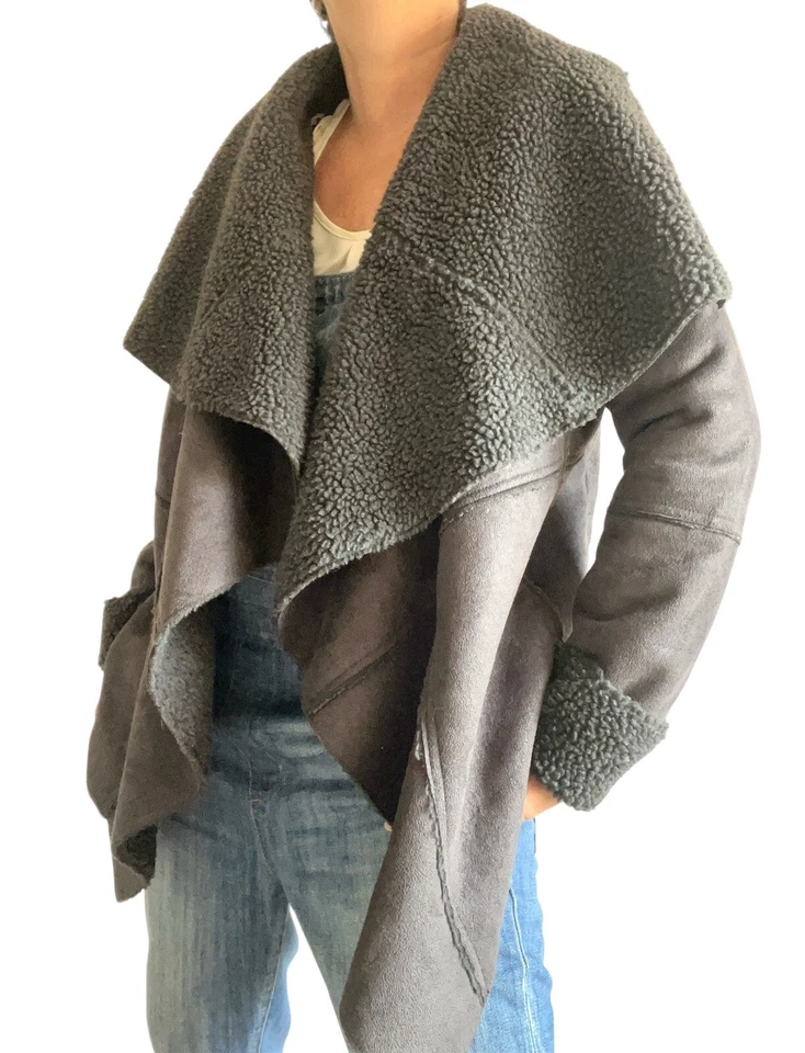 Chaqueta para mujer Romeo & Juliette Couture imitación gamuza gris asimétrica frontal L Foto 4 de 4