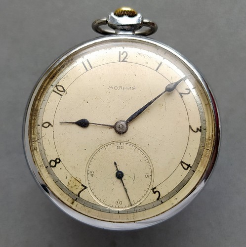 Vintage Soviet UdSSR Slim Watch MOLNIJA Russia 15 Jewels 1949 chk 6 Geneva Wave - Bild 1 von 7