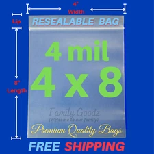 4"x8" Clear 4 Mil reclosable zip seal lock bag, plastic lock bags jewelry, parts