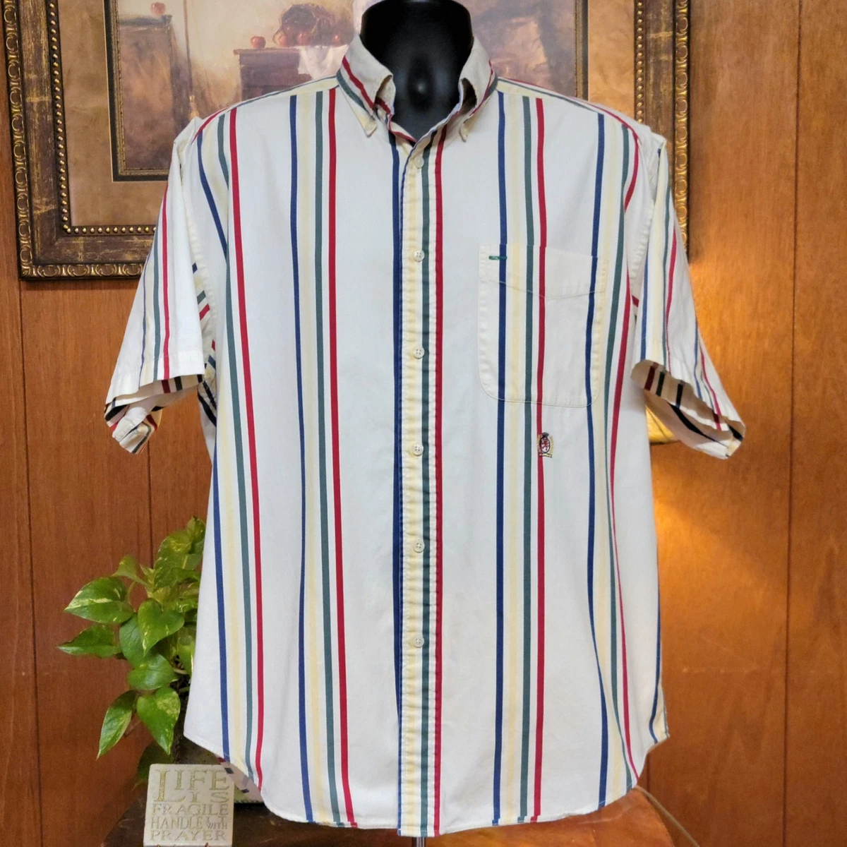 Vintage 90s Tommy Hilfiger Striped Color Block Shirt Sz M eBay