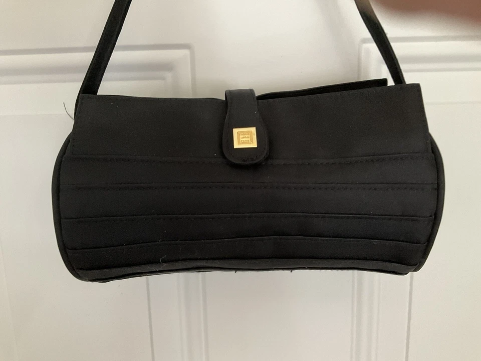 Herve Leger Paris Black Fabric Purse or Cosmetic Bag Handbag Handle Snap Close - Image 3 of 4