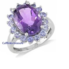 Natural Amethyst  Tanzanite Gemstones 925 Sterling Silver Ring For Women's 52