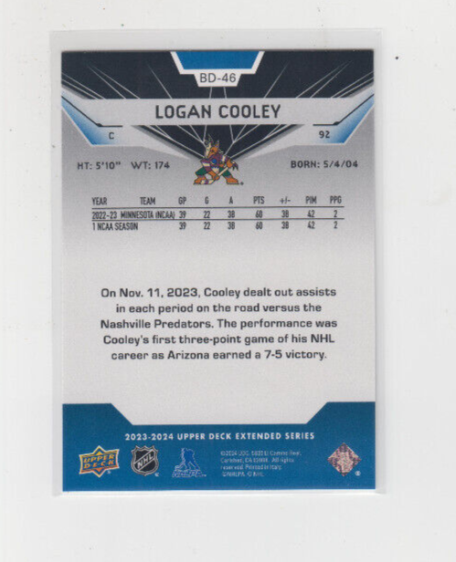 23/24 UD Extended Arizona Coyotes Logan Cooley Black Diamond
