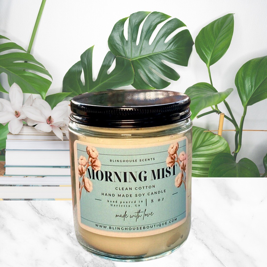 Morning Mist Soy Candle - 8 oz Clean Cotton Highly Scented Candle-image