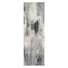 2'6" x 8' Black Abstract Design Hand Knotted Wool and Silk Runner Rug R90810