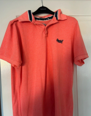 Mens Superdry Coral Polo Shirt Size 2XL Excellent Condition UK