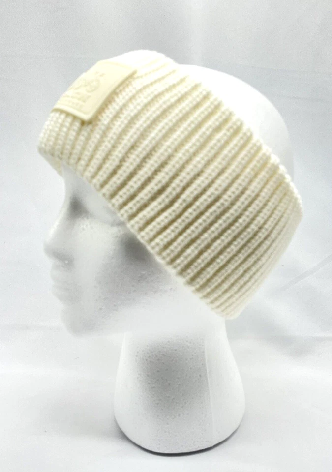 Coach Calentador de Orejas Invierno Diadema Acanalada Tejido Marfil Crema Goma Logo Parche Foto 2 de 4