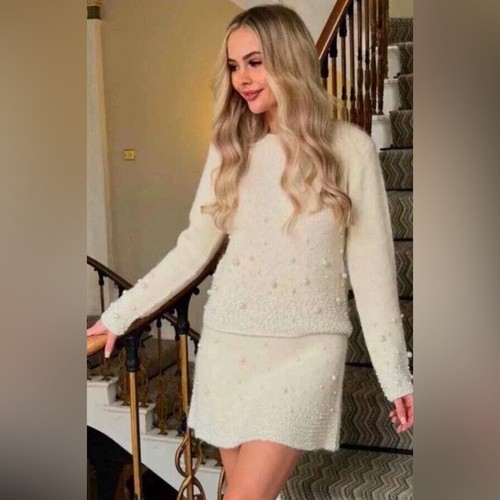 Zara ivory pearl knit wool alpaca sweater/ skirt set NWT bloggers fav size M - Picture 7 of 14