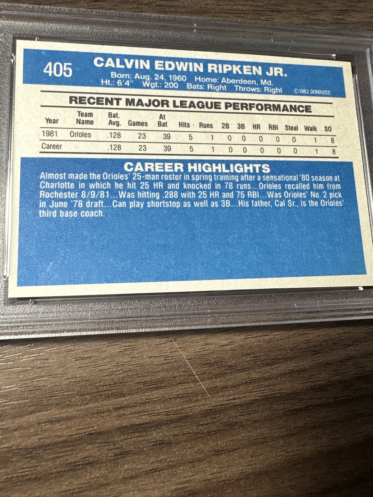 1982 Donruss #405 PSA 8 NM-MT Cal Ripken Orioles view 5
