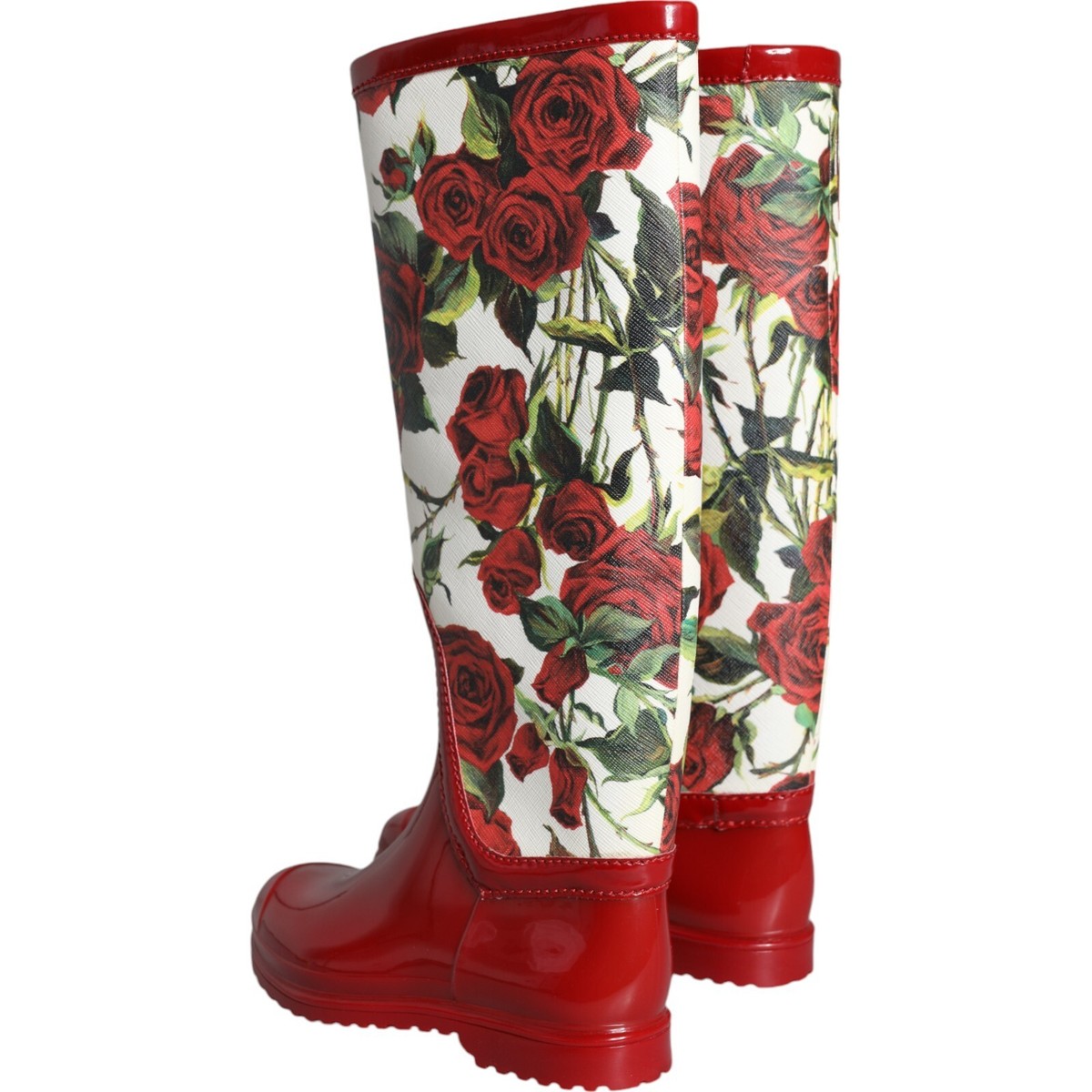 DOLCE & GABBANA Shoes Red Floral Rubber Knee High Flat Boots EU36