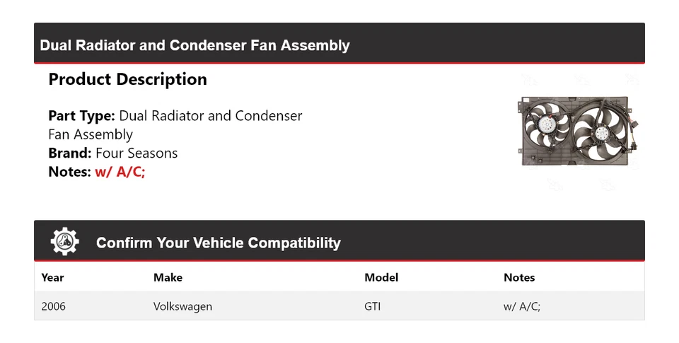 Conjunto de ventilador condensador y radiador doble para Volkswagen GTI 2006 4 estaciones Foto 2 de 4