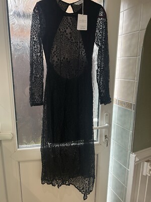 & Other Stories Black Lace Midi Dress Key Hole Back EU36 UK8 New
