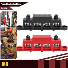 Positive Negative Bus Bar Battery Power Distribution Block 4 x M8 Terminal 2PCS