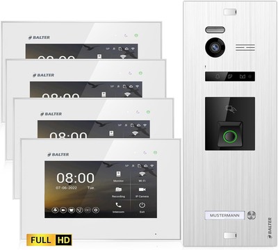 HD Video Türsprechanlage mit Fingerprint und RFID für 1 Familienhaus, 4x Monitor