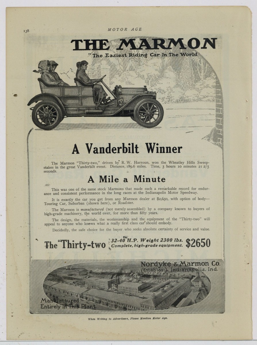 How Long Mile Time By Age And Weight 1910 Nordyke Marmon Ad