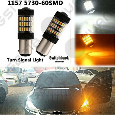 White//Amber Switchback Turn Signal Light Bulbs 60SMD 1157 4014 12-24V 6500-8000K