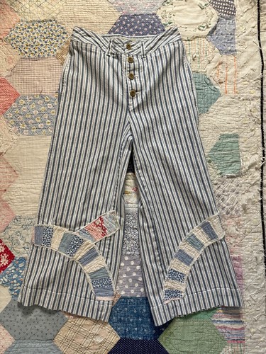 Handgenähter Vintage Feedsack Quilt Patchwork Cropped gestreift Hose Gr. 27 - Bild 6 von 13