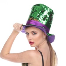 Mardi Gras Green and Purple Sequin Top Hat