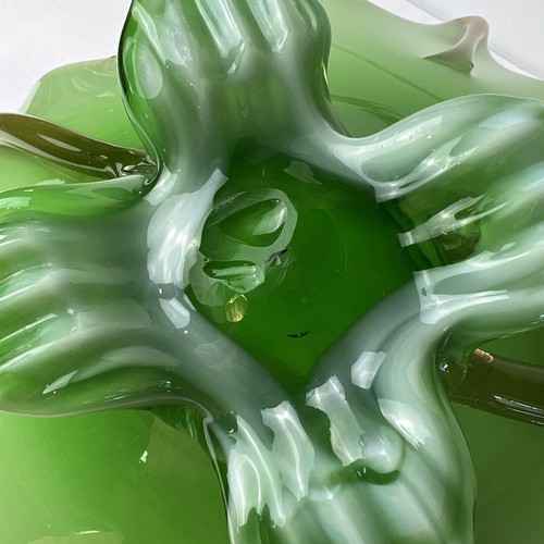Art Glass Console Bowl Mid Century Modern Finger Green - Picture 7 of 16