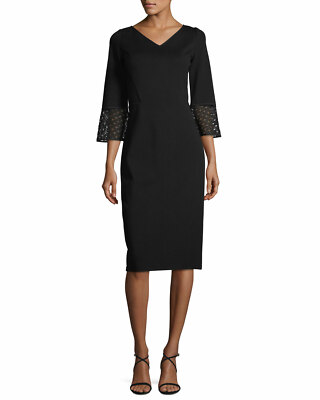 LAFAYETTE 148 New York Black Crochet Lace Bell Sleeve Punto Milano Knit Dress 6