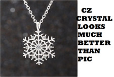 SNOWFLAKE SNOW WINTER Pendant Charm on DIAMOND Cut 925 Silver 20" Necklace Women