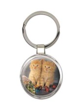 Cat : Gift Round Keychain Cute Animal Kitten Funny Friend Teacher