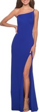 La Femme One-Shoulder Jersey Gown Maxi Dress Royal Blue Size 6 NWT