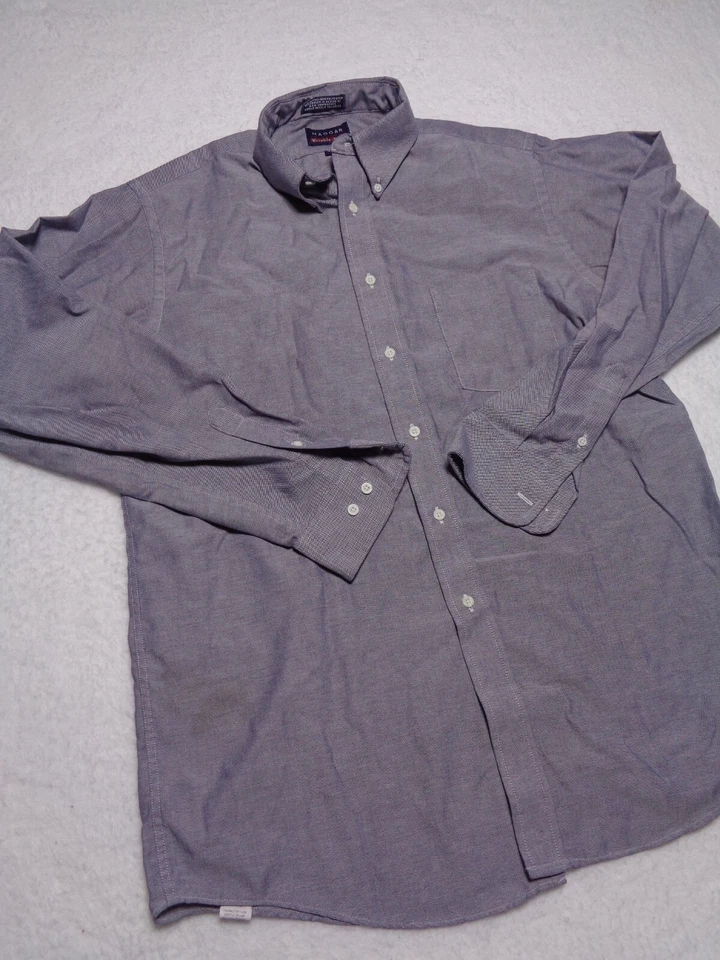 Camisa de vestir Haggar para hombre talla 16 34/35 gris con botones manga larga sin arrugas Foto 2 de 4