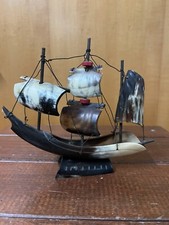 ANTICO VELIERO IN CORNO DI BUE REALIZZATO A MANO EPOCA ANNI 40-50 VINTAGE