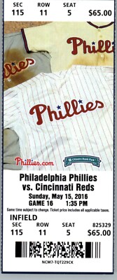 Cincinnati Reds vs Philadelphia Phillies 5/15/2016 Ticket Citizens Bank Park