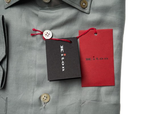 Camisa de vestir deportiva Kiton $1,600 nueva con etiquetas gris sarga mezcla de algodón lino (41 eu) 16 EE. UU. - Imagen 4 de 4