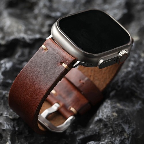 Bracelet en cuir véritable fait main pour Apple Watch Ultra 2 49 mm série 9 8 7 6 - Photo 1 sur 15