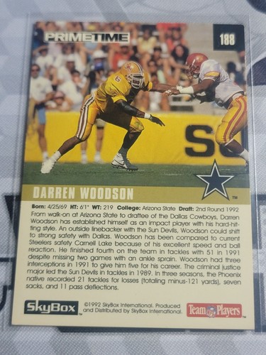 DARREN WOODSON 1992 Skybox PrimeTime Rookie #188. ARIZONA ST. - Picture 2 of 2